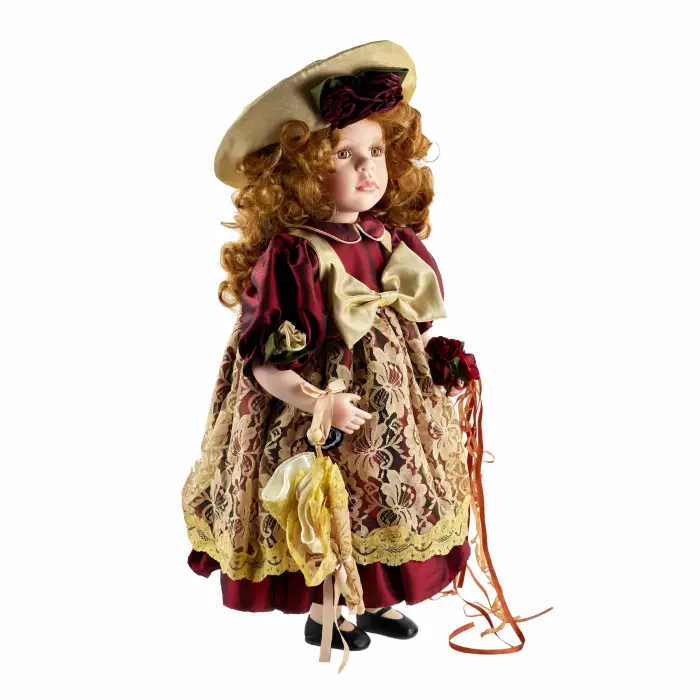 A porcelain doll. 