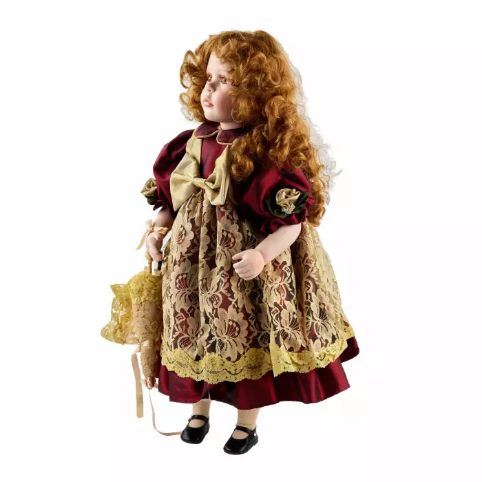 A porcelain doll. 