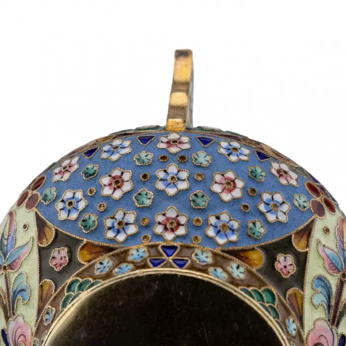 Russian silver ladle with enamels in the style of Russian Art Nouveau. 