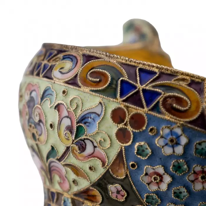 Russian silver ladle with enamels in the style of Russian Art Nouveau. 