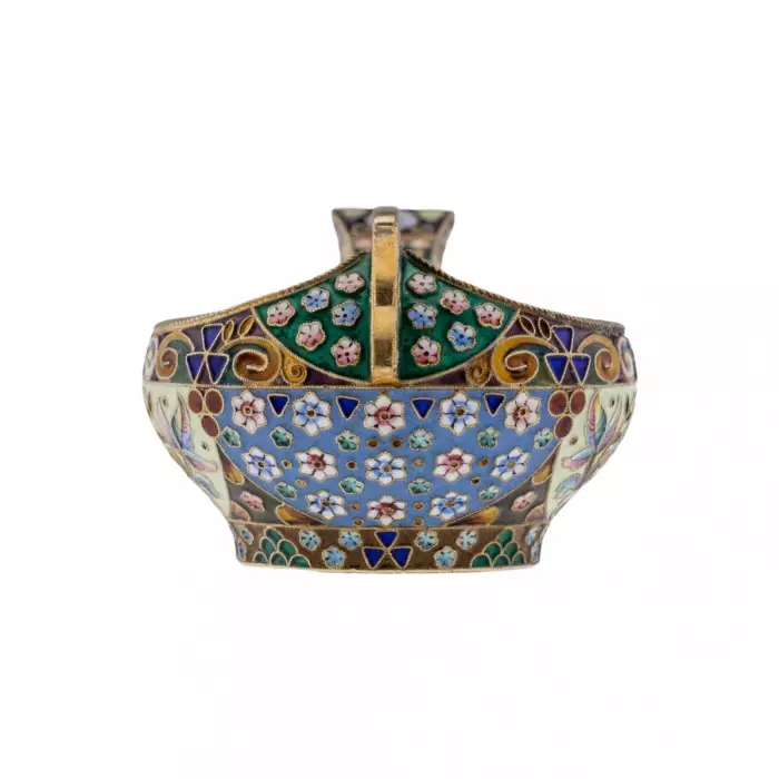 Russian silver ladle with enamels in the style of Russian Art Nouveau. 