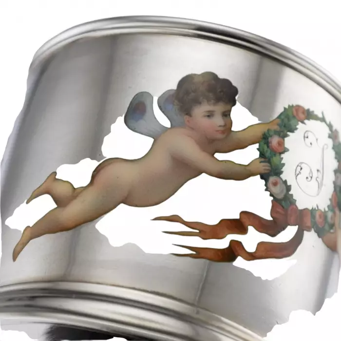 Sous-verre en argent avec peinture de l`atelier de Khlebnikov.1878 
