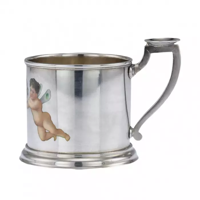 Sous-verre en argent avec peinture de l`atelier de Khlebnikov.1878 