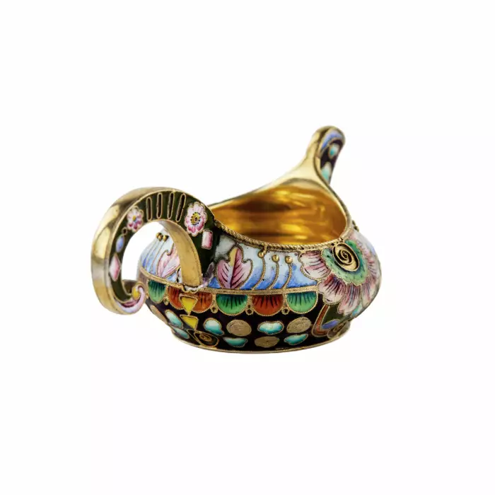 KOVCH EN ARGENT À ÉMAIL PEINT SUR FILIGRANE. 20e ARTEL RUSSIE, MOSCOU, 1908-1917