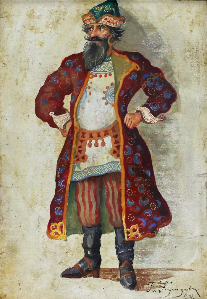 Croquis de costumes de theâtre Marchand russe du XVIIe siècle. 