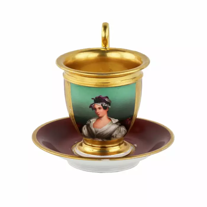 Фарфоровая чашка с блюдцем. Фабрика Попова. Россия 1811-1833 гг.