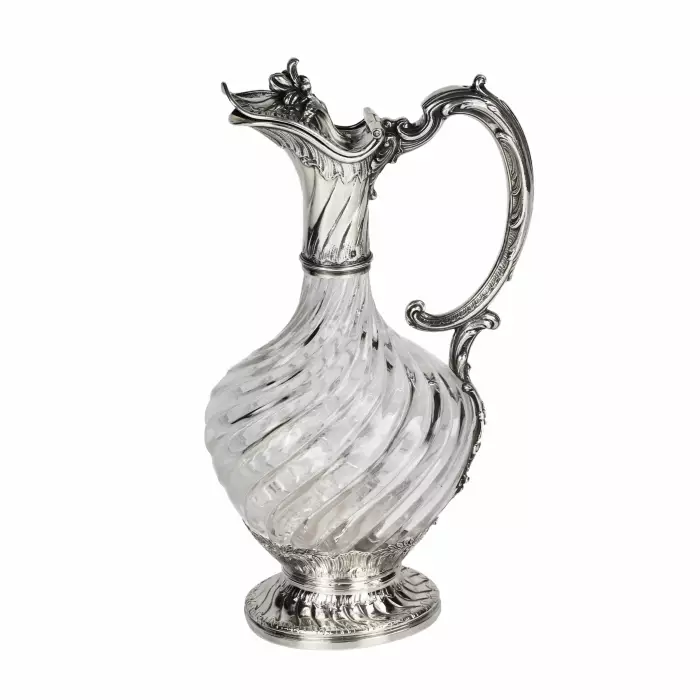 Élegant. pichet à vin en verre en argent. France 19ème siècle. 