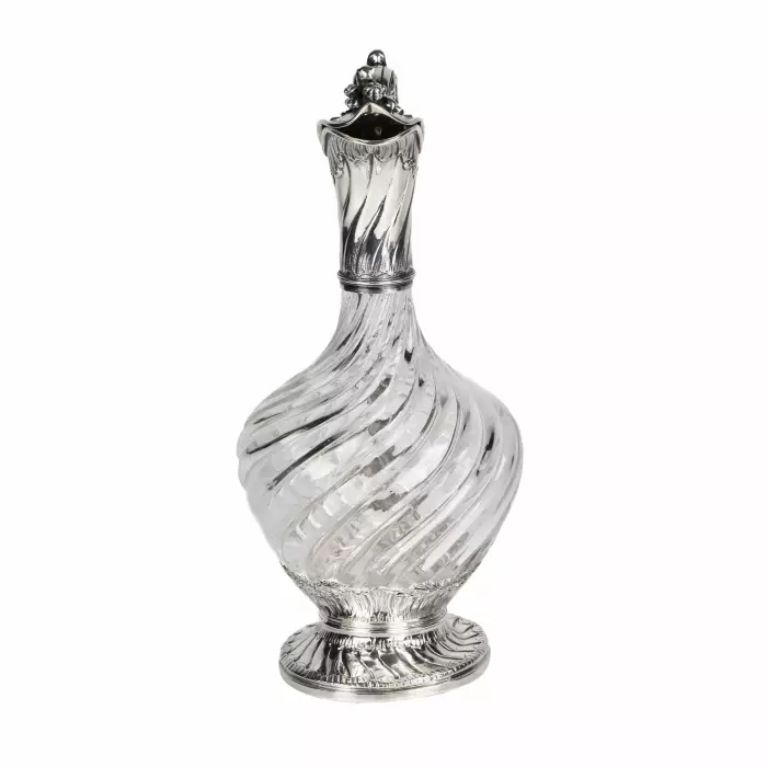 Élegant. pichet à vin en verre en argent. France 19ème siècle. 