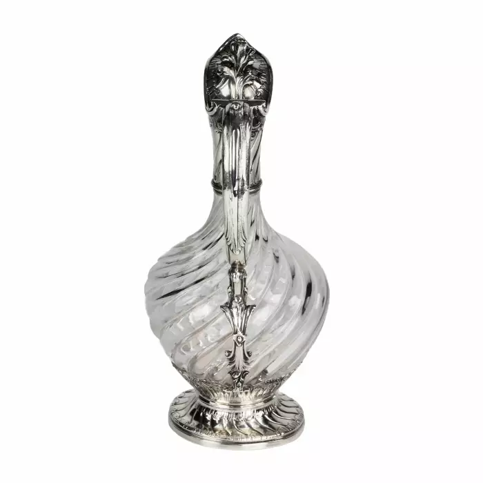 Élegant. pichet à vin en verre en argent. France 19ème siècle. 