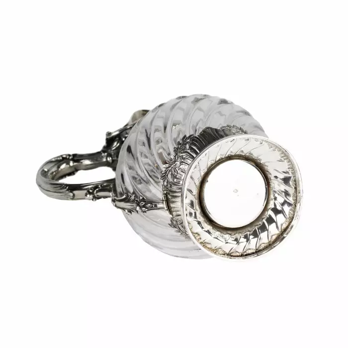 Élegant. pichet à vin en verre en argent. France 19ème siècle. 