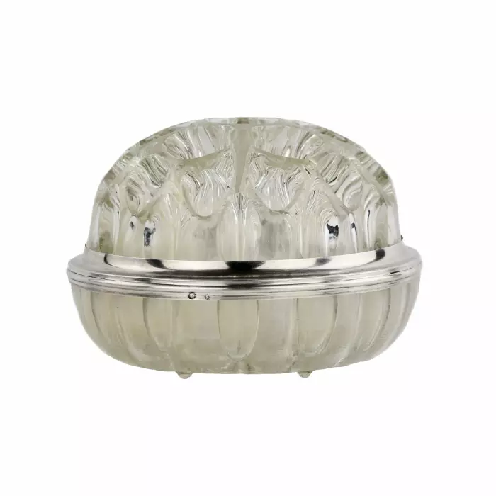 Glass jar with silver rim. France 20th century. 