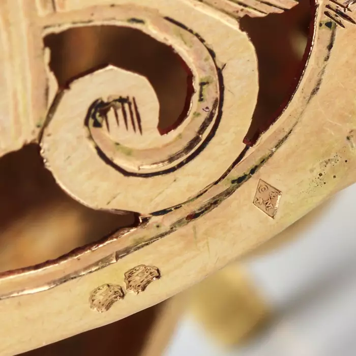 Châtelain avec montre de poche en or, diamants et peinture sur email. France 19ème siècle. 