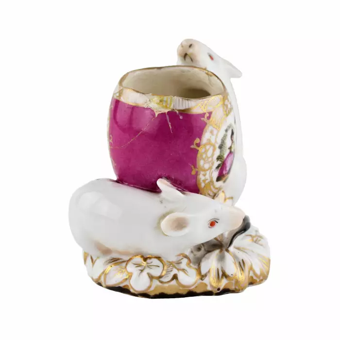 Decorative composition with two mice near the egg. KPM, 19th century. 