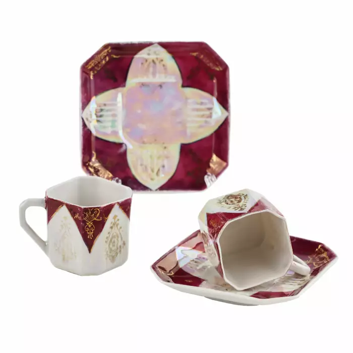 Fresque Shalom avec fils. Constantinople. Paire de tasses à moka en porcelaine. annees 1920 