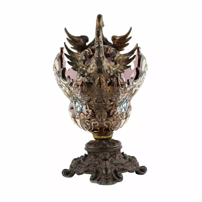 MAJOLICA JARDINIÈRE IN THE FORM OF A BOAT WITH GRIFFINS