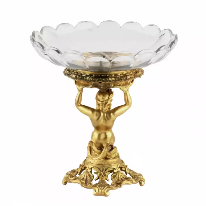 A DECORATIVE GILT-BRONZE AND CRYSTAL FRUIT STAND. FRANCE, CIRCA 1900