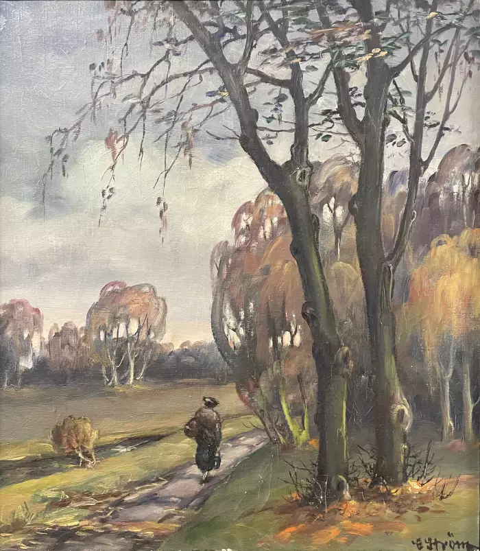 Peinture paysage forestier. Maître inconnu, XXe siècle, impressionnisme 