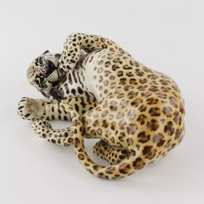 Nymphenburg Leopard Amidou par Hans Behrens, Allemagne des années 1960 