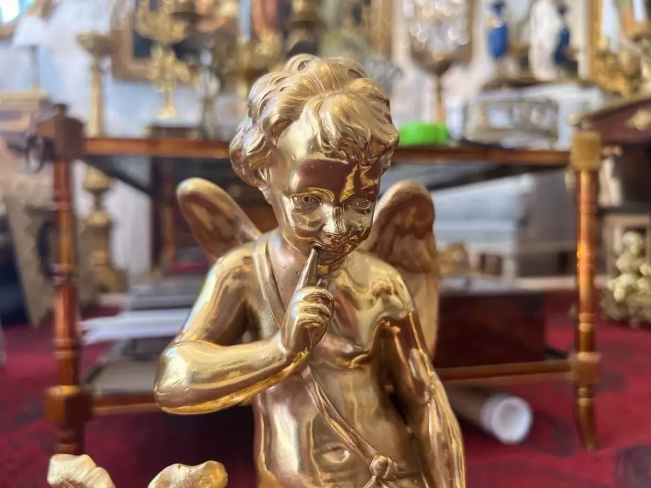 Pair Of Napoleon III Period Gilt Bronze Putti Andirons, 19th century