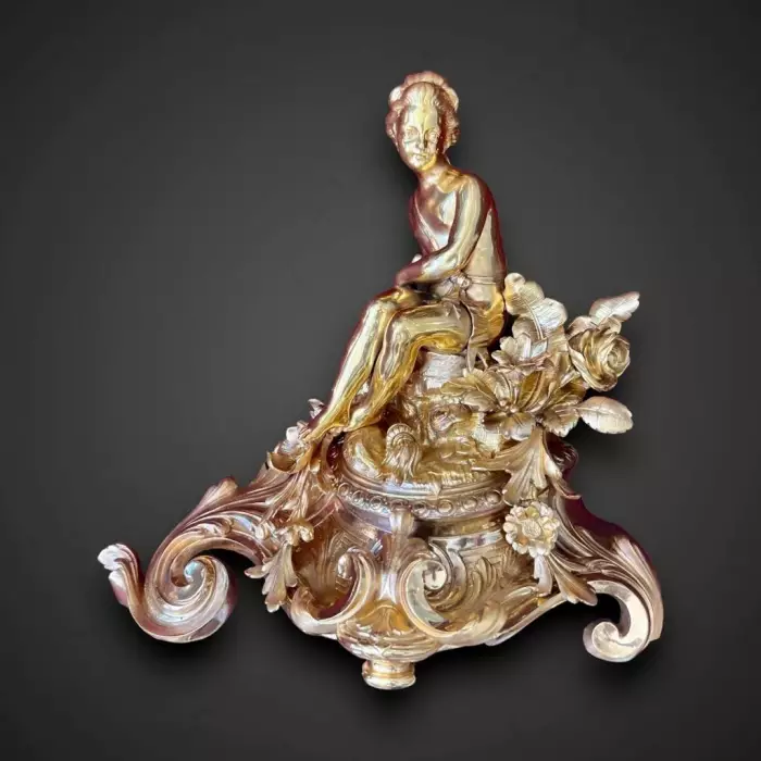 Pair Of Napoleon III Period Gilt Bronze Putti Andirons, 19th century