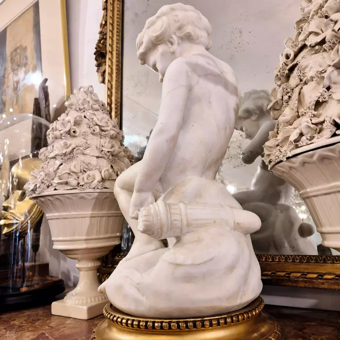 Carrara marble statue of Cupid, 19th century, after Étienne Maurice Falconet