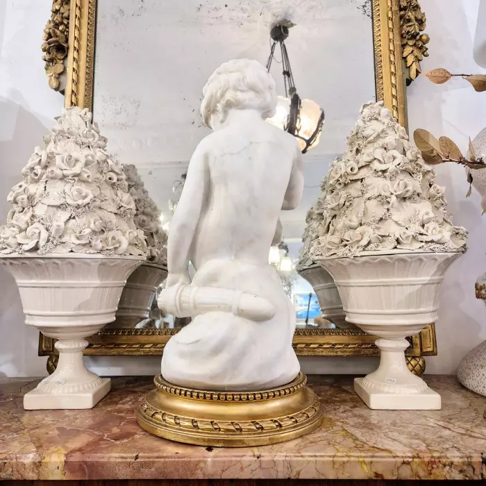 Carrara marble statue of Cupid, 19th century, after Étienne Maurice Falconet