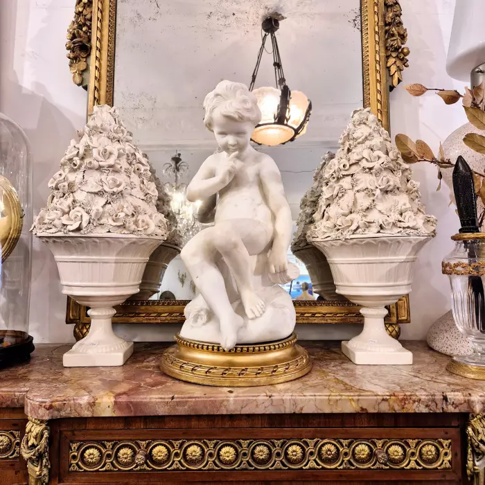 Carrara marble statue of Cupid, 19th century, after Étienne Maurice Falconet