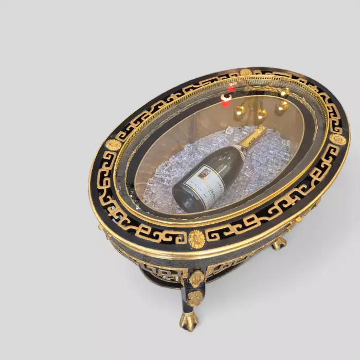 Maison ROMÉO champagne cooler, Wood and gilt bronze, circa 1970