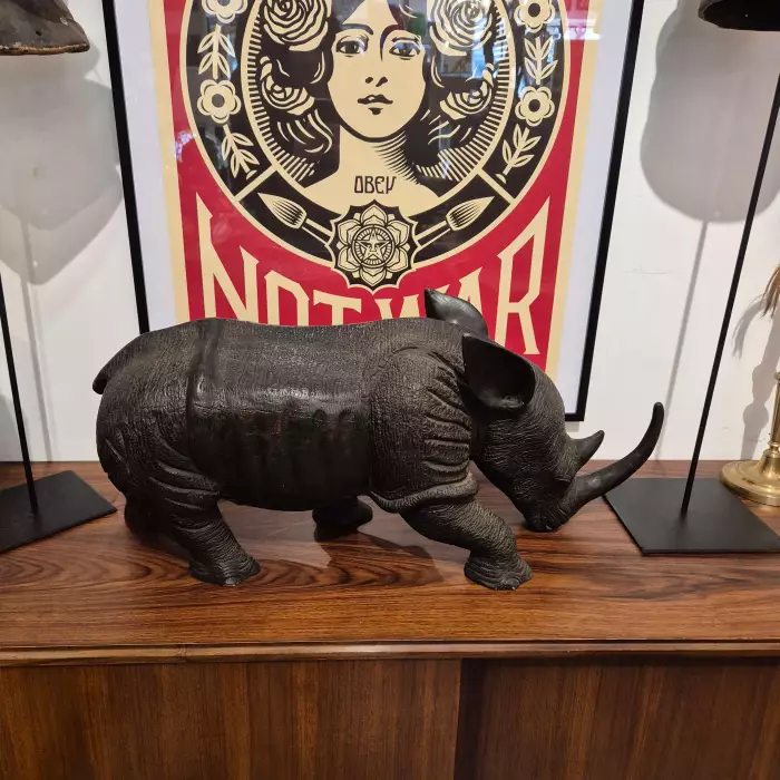 Carved wood rhinoceros, Circa 1950
