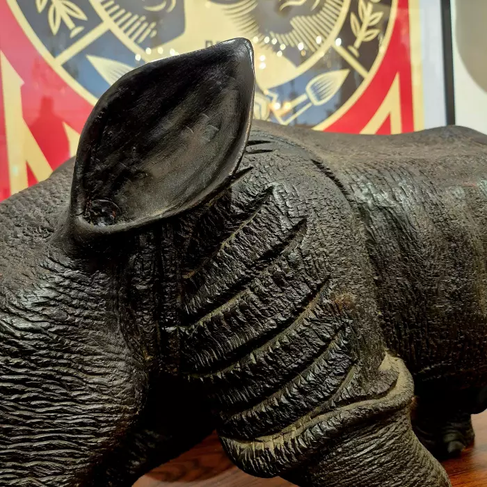 Carved wood rhinoceros, Circa 1950