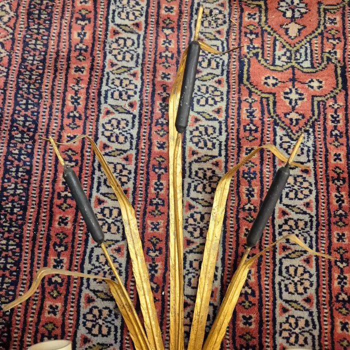 Pair of two-light gilded metal Roseaux sconces, Ferro Art, circa 1960