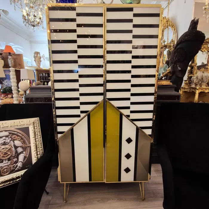 Late Art Deco cabinet in polychrome glass marquetry, Murano, Circa 1950