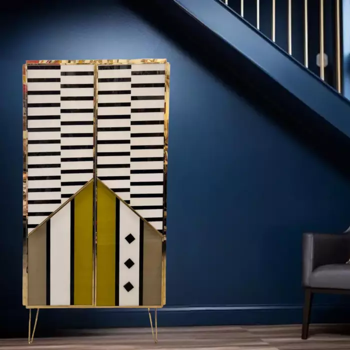 Late Art Deco cabinet in polychrome glass marquetry, Murano, Circa 1950
