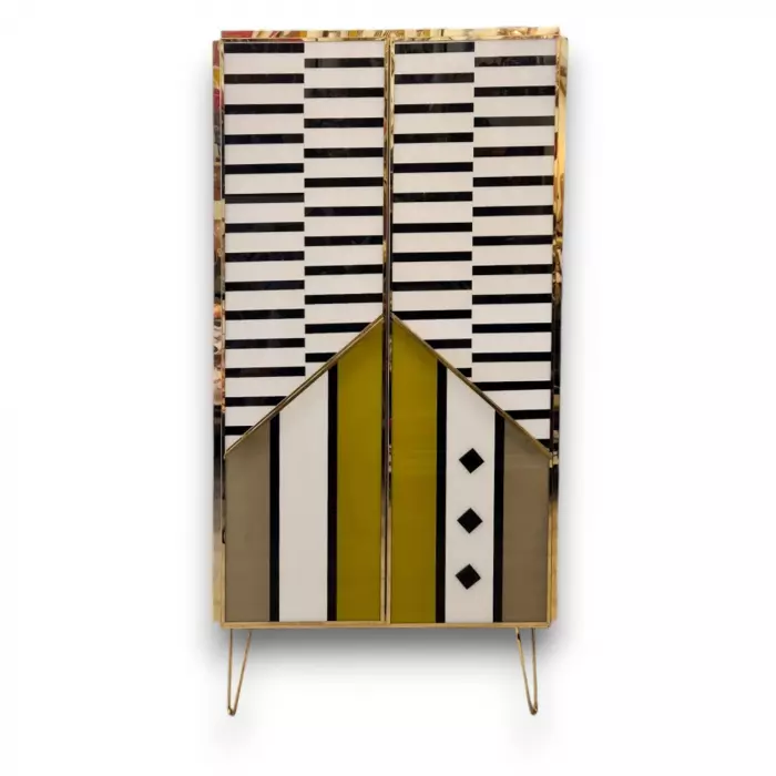 Late Art Deco cabinet in polychrome glass marquetry, Murano, Circa 1950