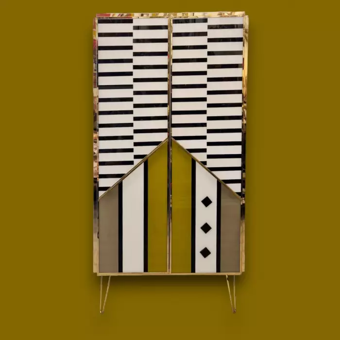 Late Art Deco cabinet in polychrome glass marquetry, Murano, Circa 1950