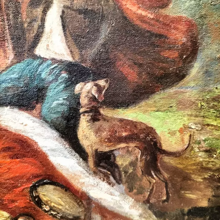 Large Oil-on-Canvas Painting of Aristocrats in a Lush Garden, 19th Century
