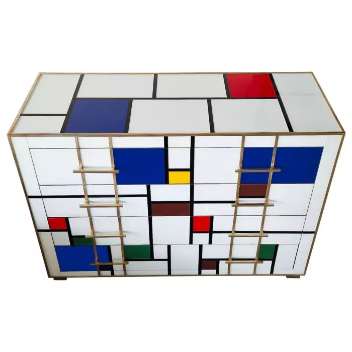Four-Drawer Murano Glass Commode in Mondrian Style, 1970’s