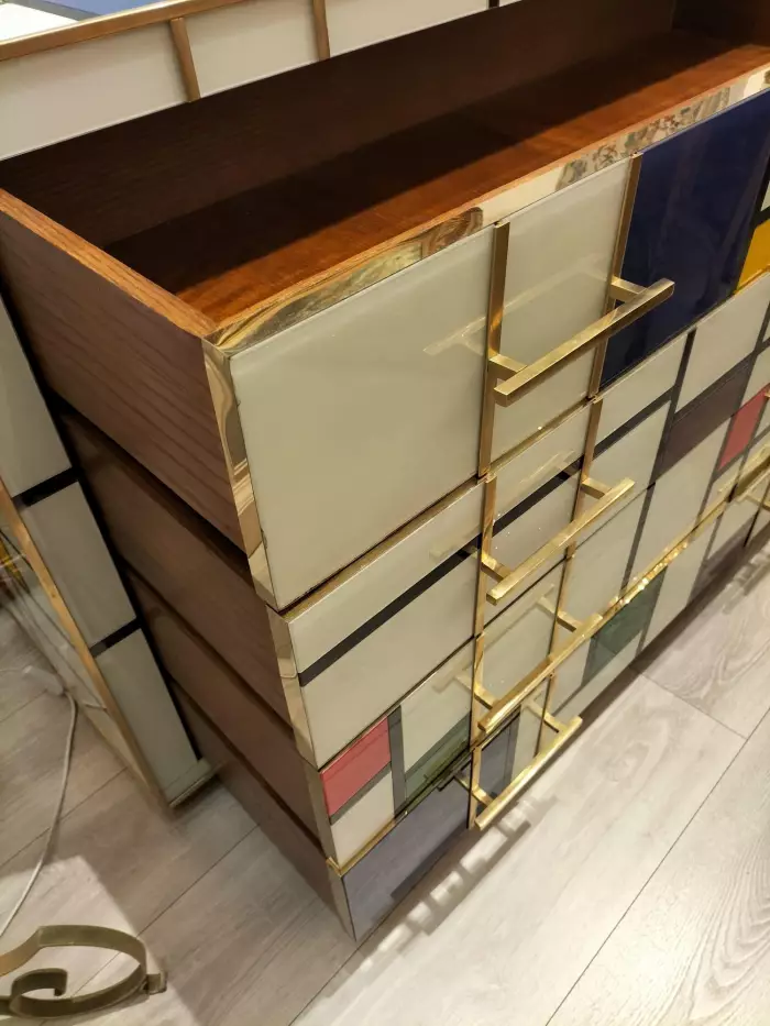 Four-Drawer Murano Glass Commode in Mondrian Style, 1970’s
