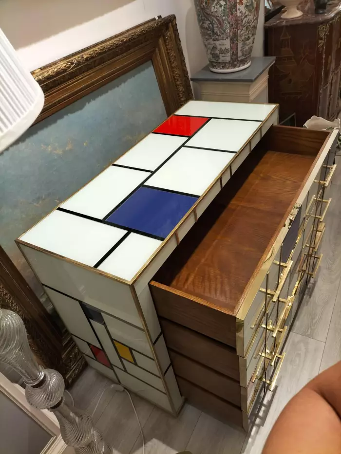 Four-Drawer Murano Glass Commode in Mondrian Style, 1970’s