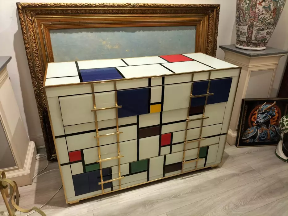 Four-Drawer Murano Glass Commode in Mondrian Style, 1970’s