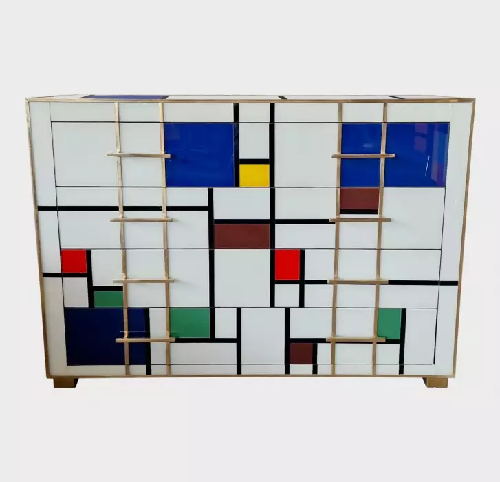 Four-Drawer Murano Glass Commode in Mondrian Style, 1970’s