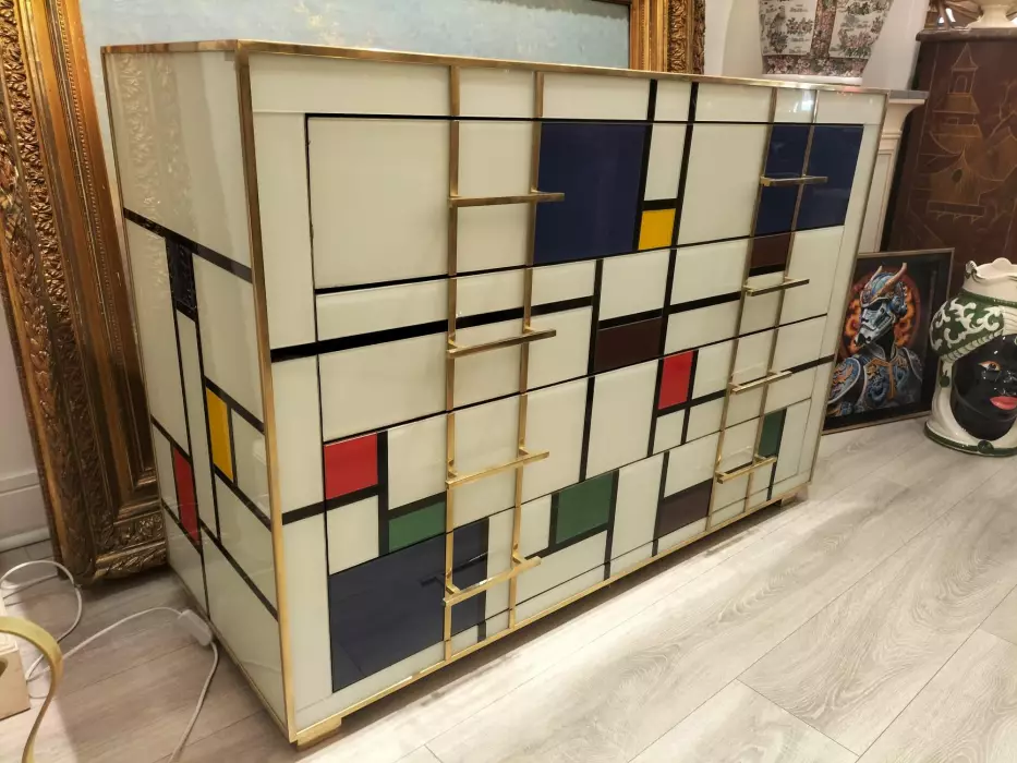 Four-Drawer Murano Glass Commode in Mondrian Style, 1970’s