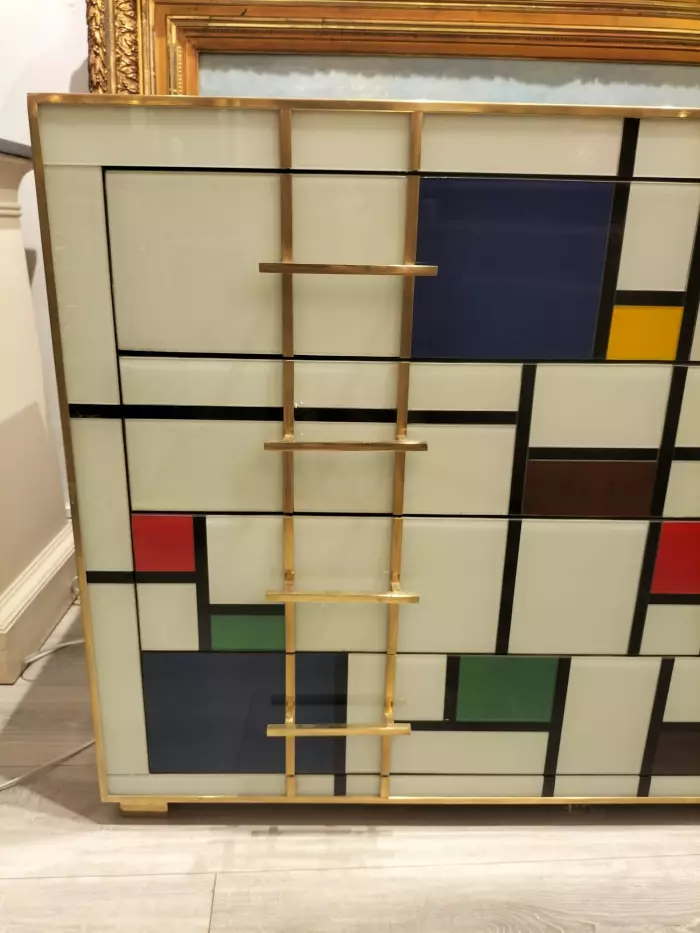 Four-Drawer Murano Glass Commode in Mondrian Style, 1970’s