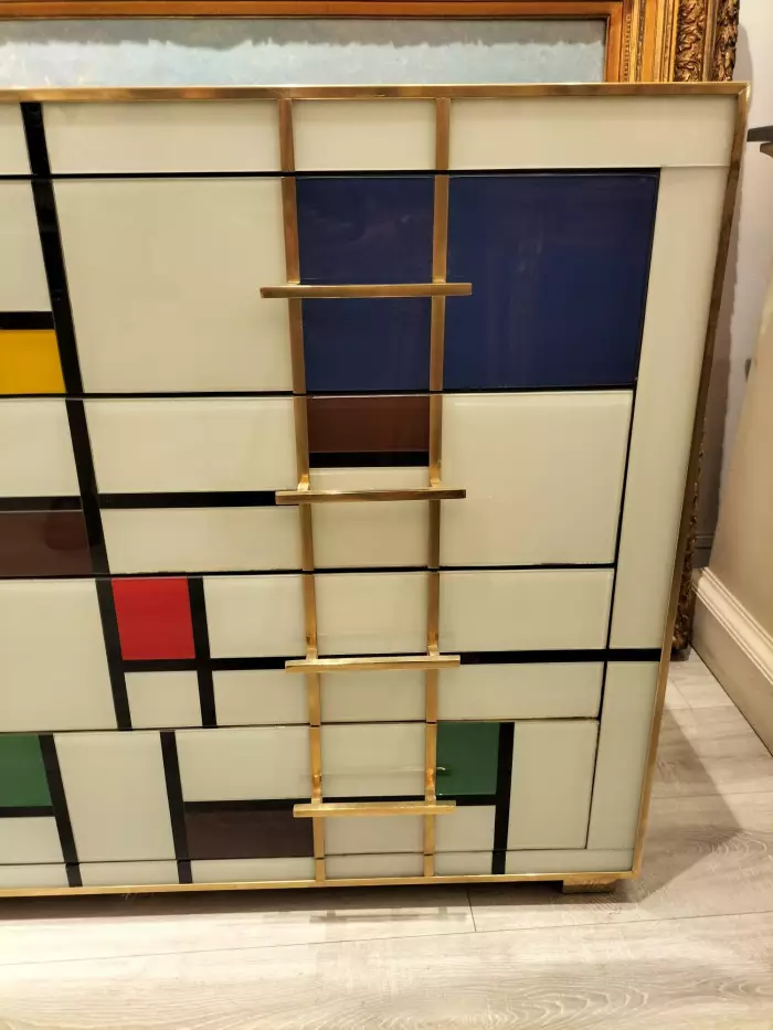 Four-Drawer Murano Glass Commode in Mondrian Style, 1970’s