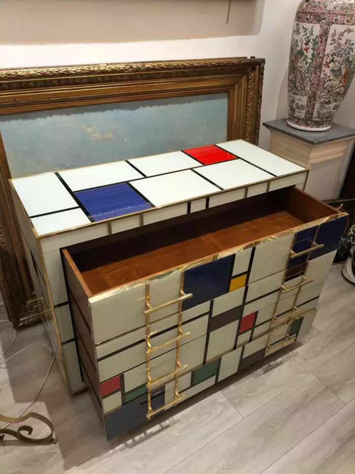 Four-Drawer Murano Glass Commode in Mondrian Style, 1970’s