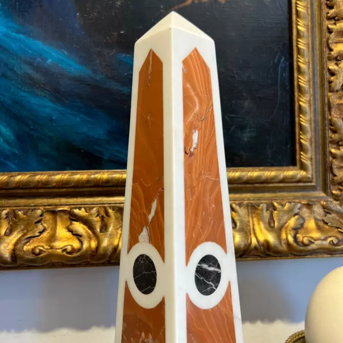 19th Century Pair of Obelisks in Carrara Marble, Sicilian Jasper & Black Portoro