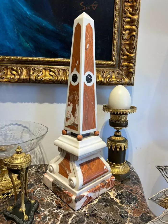 19th Century Pair of Obelisks in Carrara Marble, Sicilian Jasper & Black Portoro
