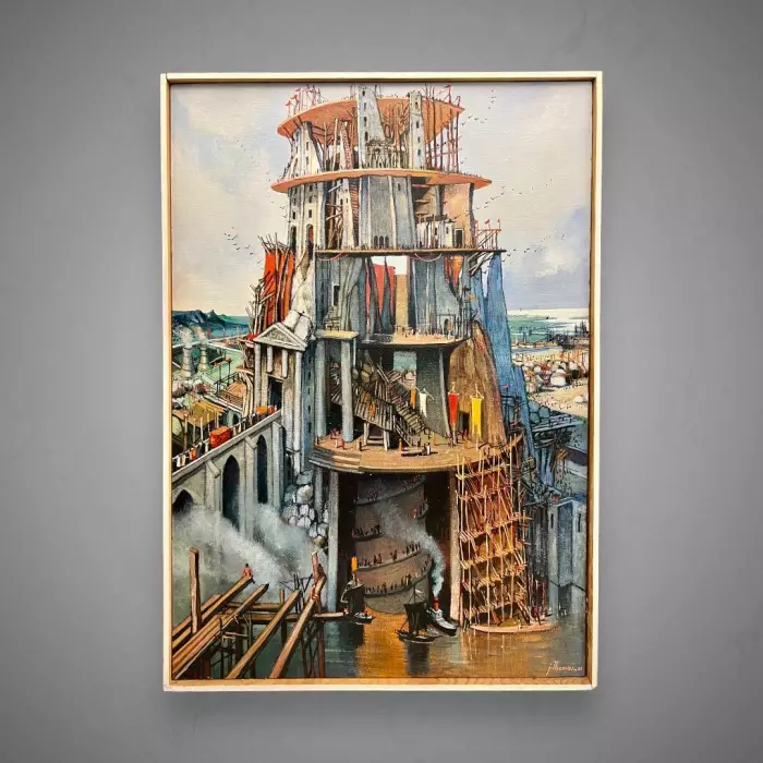 Oil-Painting by Jean Thomas (1923- 2019): `A Religious Life: Tower of Babel`
