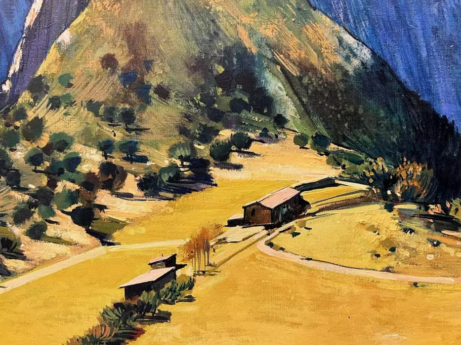Oil-Painting by Jean Thomas (1923- 2019): `An Isolated Farm; Verdon Canyon`