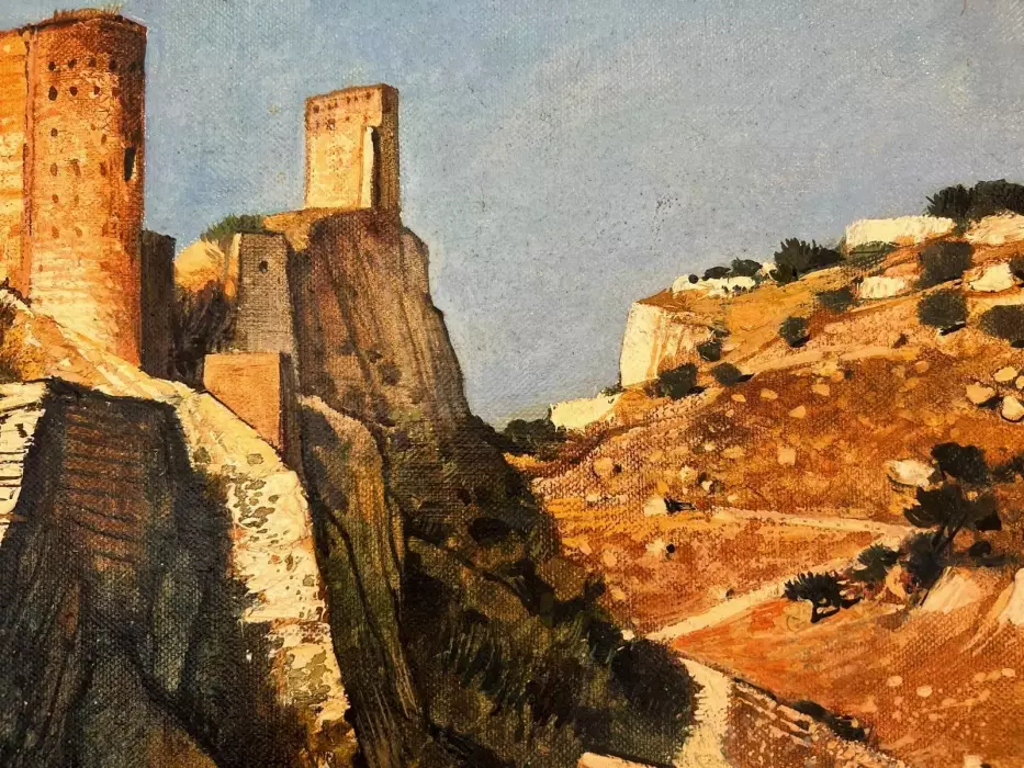 Oil-Painting `Rhône Valley: Chapel and Keep of Mornas Castle` by Jean Thomas